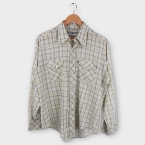 Vintage 70s Plaid Western Shirt USA Made Button Up Cowboy Mens L 16 16.5